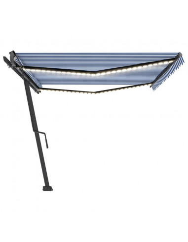 Tenda da Sole Retrattile Manuale con LED 500x300cm Blu e Bianca