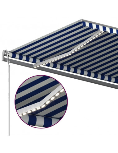 Tenda da Sole Retrattile Manuale con LED 500x300cm Blu e Bianca