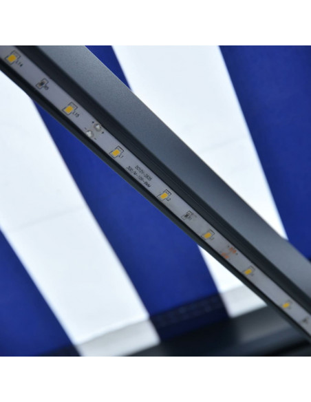 Tenda con Sensore Vento e LED 600x300 cm Blu e Bianca