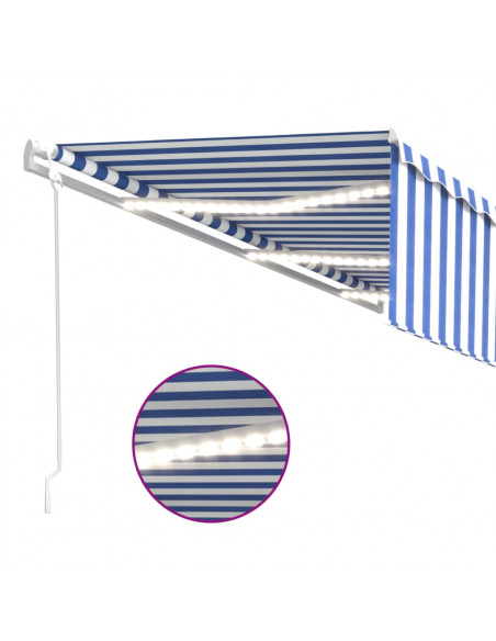 Tenda Automatica Parasole Sensore Vento LED 6x3m Blu Bianca