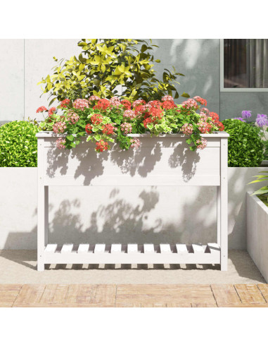 Fioriera con Mensola Bianca 111,5x34,5x81cm Legno Massello Pino