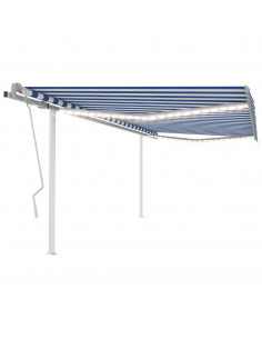 Tenda da Sole Retrattile Manuale con LED 4x3 m Blu e Bianca 2