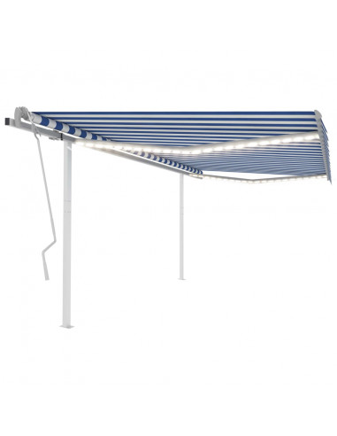 Tenda da Sole Retrattile Manuale con LED 4x3 m Blu e Bianca