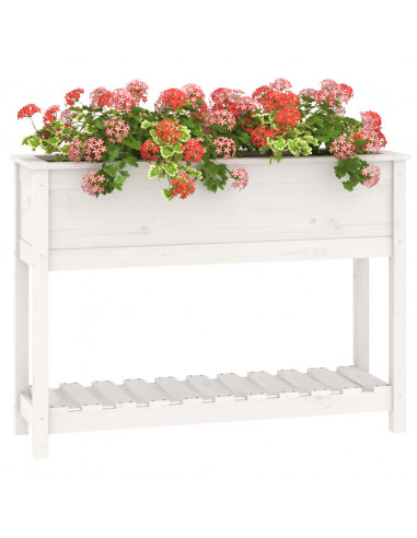 Fioriera con Mensola Bianca 111,5x34,5x81cm Legno Massello Pino