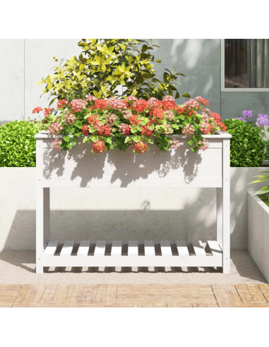 Fioriera con Mensola Bianca 111,5x54x81 cm Legno Massello Pino