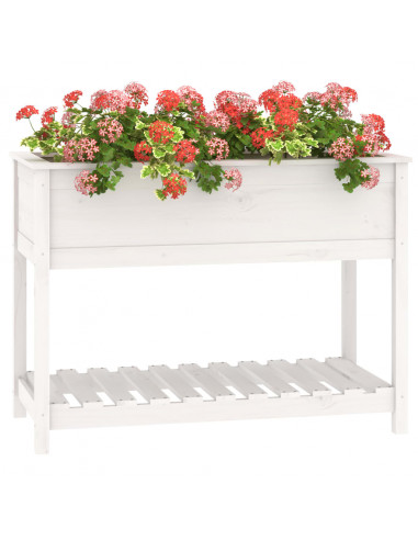 Fioriera con Mensola Bianca 111,5x54x81 cm Legno Massello Pino