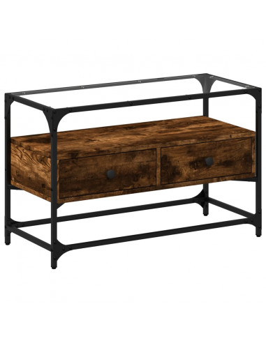 Mobile TV Piano Vetro Rovere Fumo 80x35x51cm Legno Multistrato