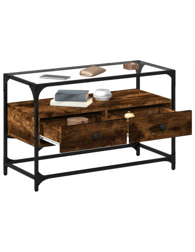 Mobile TV Piano Vetro Rovere Fumo 80x35x51cm Legno Multistrato