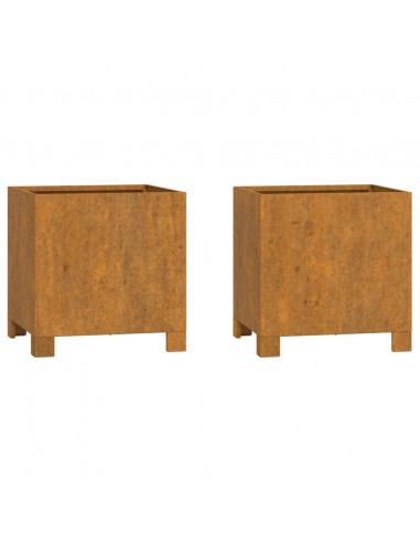 Fioriere con Gambe 2pz Ruggine 32x30x33 cm Acciaio Corten