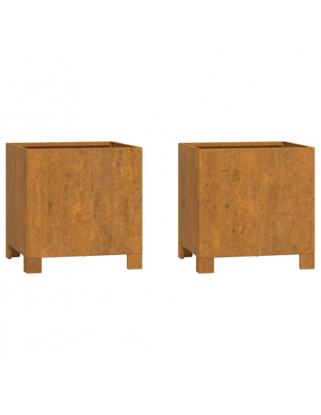 Fioriere con Gambe 2pz Ruggine 32x30x33 cm Acciaio Corten