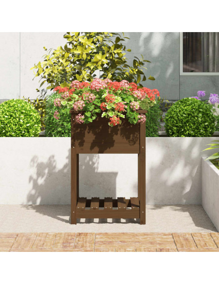 Fioriera con Mensola Miele 54x54x81cm in Legno Massello di Pino