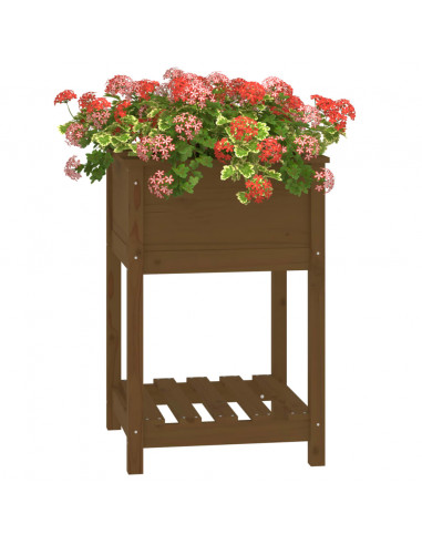 Fioriera con Mensola Miele 54x54x81cm in Legno Massello di Pino