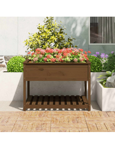 Fioriera con Mensola Miele 111,5x111,5x81cm Legno Massello Pino