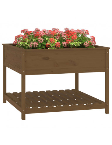 Fioriera con Mensola Miele 111,5x111,5x81cm Legno Massello Pino