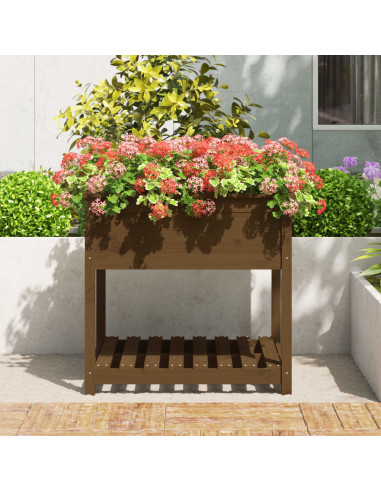 Fioriera con Mensola Miele 82,5x82,5x81 cm Legno Massello Pino