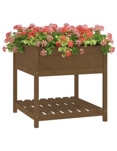 Fioriera con Mensola Miele 82,5x82,5x81 cm Legno Massello Pino