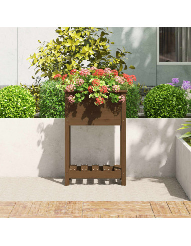 Fioriera con Mensola Miele 54x34,5x81cm Legno Massello di Pino