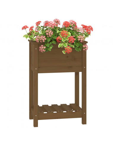 Fioriera con Mensola Miele 54x34,5x81cm Legno Massello di Pino