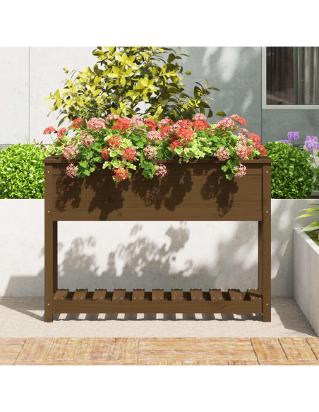 Fioriera con Mensola Miele 111,5x34,5x81 cm Legno Massello Pino
