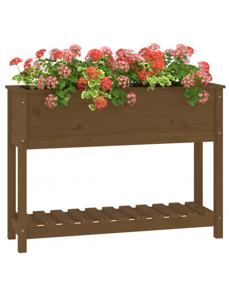 Fioriera con Mensola Miele 111,5x34,5x81 cm Legno Massello Pino