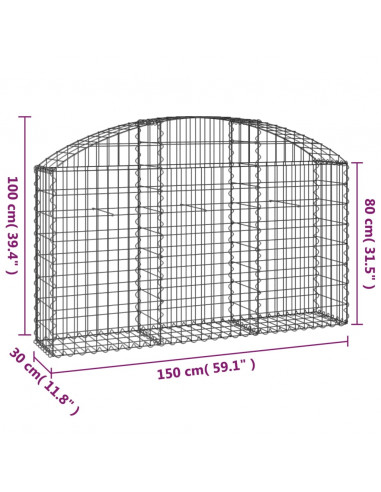 Cesto Gabbione ad Arco 150x30x80/100 cm Ferro Zincato
