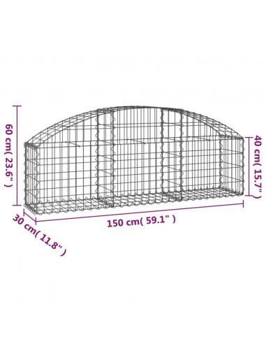 Cesto Gabbione ad Arco 150x30x40/60 cm Ferro Zincato