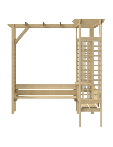 Pergola Angolare con Panca in Legno di Pino Impregnato