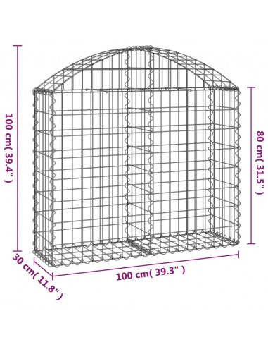 Cesto Gabbione ad Arco 100x30x80/100 cm Ferro Zincato
