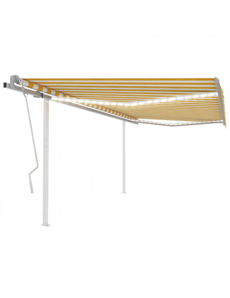 Tenda da Sole Retrattile Manuale con LED 4,5x3,5m Gialla Bianca