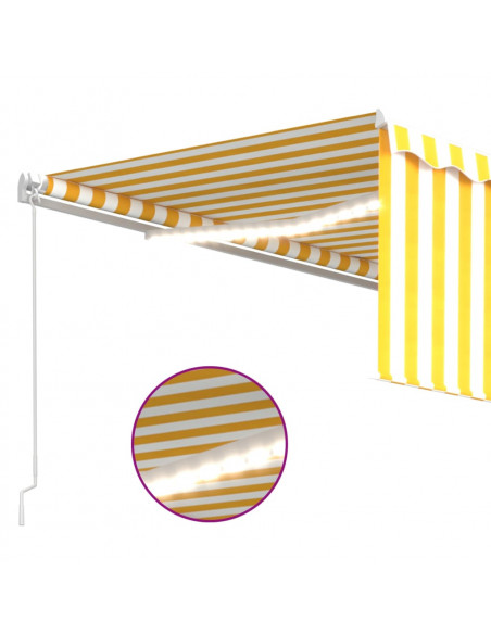 Tenda Sole Retrattile Manuale Parasole e LED 4x3m Gialla Bianca