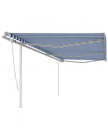 Tenda da Sole Retrattile Manuale con Pali 6x3m Blu e Bianca