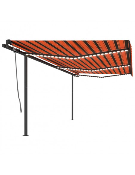 Tenda Retrattile Manuale con LED 6x3,5 m Arancione e Marrone