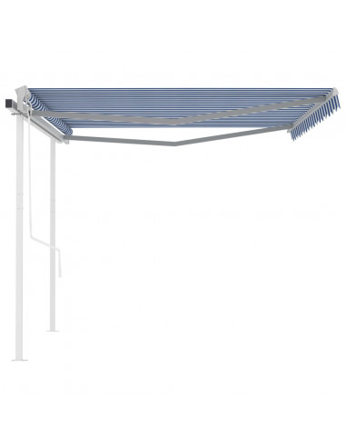 Tenda da Sole Retrattile Automatica con Pali 4x3 m Blu e Bianca