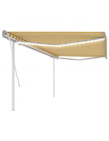 Tenda da Sole Retrattile Manuale con LED 5x3,5 m Gialla Bianca