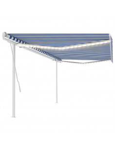 Tenda da Sole Retrattile Manuale con LED 5x3,5 m Blu e Bianca 2