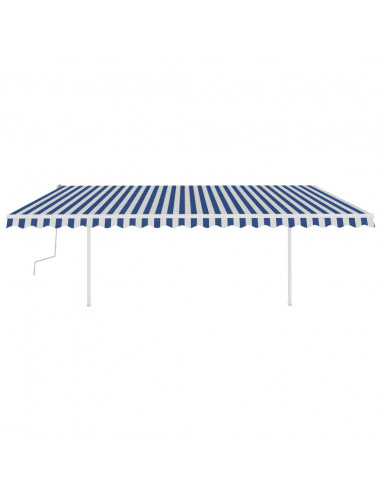 Tenda da Sole Retrattile Manuale con LED 5x3,5 m Blu e Bianca