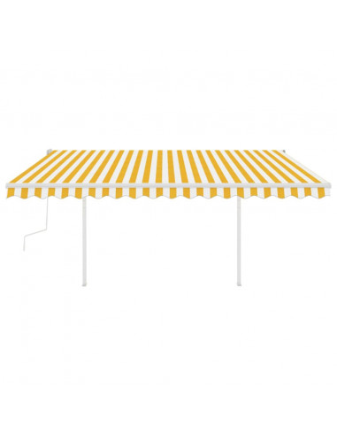 Tenda da Sole Retrattile Manuale con LED 4x3 m Gialla e Bianca