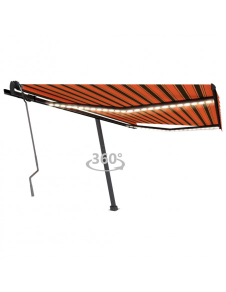 Tenda da Sole Manuale con LED 400x350 cm Arancione e Marrone