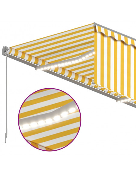 Tenda Sole Retrattile Manuale Parasole e LED 4x3m Gialla Bianca