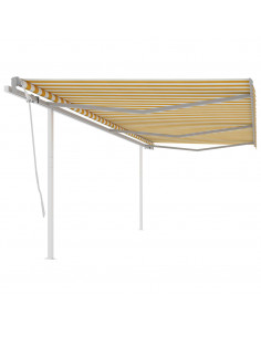 Tenda da Sole Retrattile Manuale con Pali 6x3m Gialla e Bianca 2