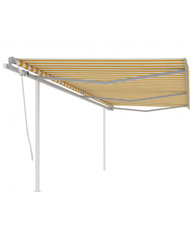 Tenda da Sole Retrattile Manuale con Pali 6x3m Gialla e Bianca