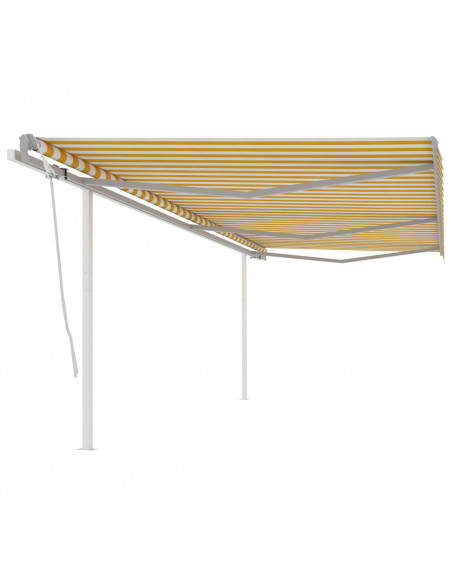 Tenda da Sole Retrattile Manuale con Pali 6x3m Gialla e Bianca