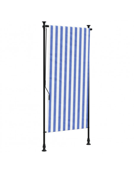 Tenda a Rullo Esterno Blu e Bianca 120x270cm Tessuto e Acciaio