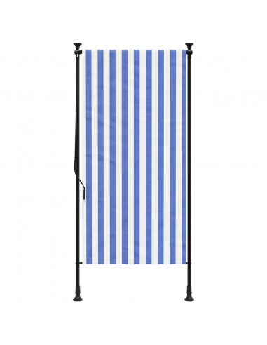 Tenda a Rullo Esterno Blu e Bianca 120x270cm Tessuto e Acciaio