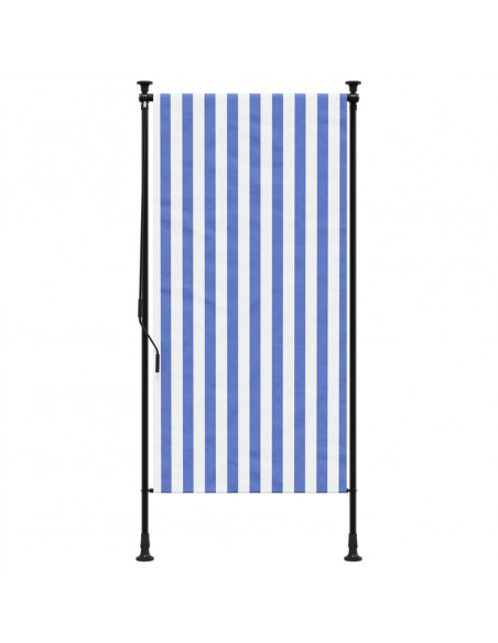 Tenda a Rullo Esterno Blu e Bianca 120x270cm Tessuto e Acciaio