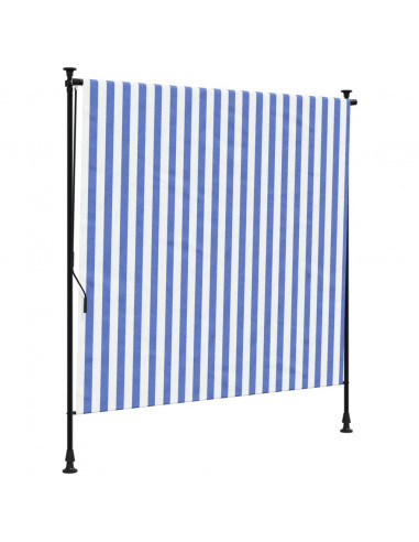 Tenda a Rullo Esterno Blu e Bianca 200x270cm Tessuto e Acciaio