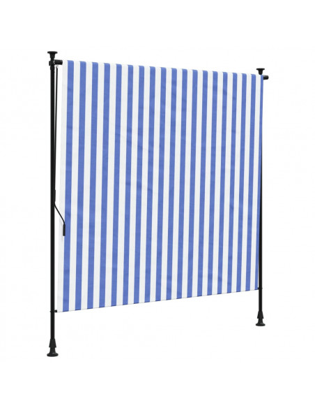 Tenda a Rullo Esterno Blu e Bianca 200x270cm Tessuto e Acciaio