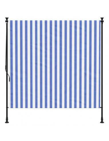 Tenda a Rullo Esterno Blu e Bianca 200x270cm Tessuto e Acciaio