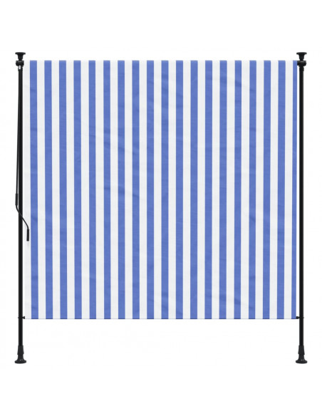 Tenda a Rullo Esterno Blu e Bianca 200x270cm Tessuto e Acciaio