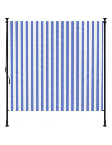 Tenda a Rullo Esterno Blu e Bianca 150x270cm Tessuto e Acciaio